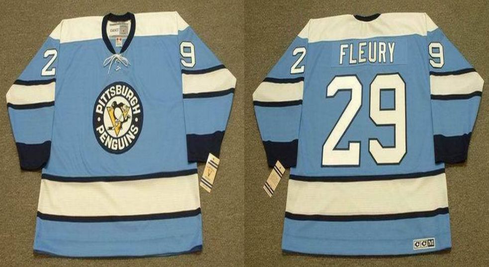 2019 Men Pittsburgh Penguins 29 Fleury Light Blue CCM NHL jerseys